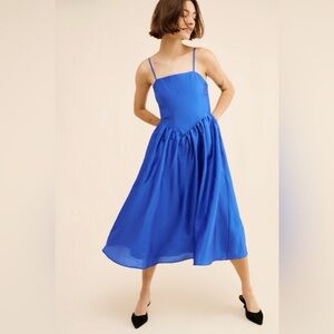 Hutch Midi Sleeveless Square-neck Dress in Blue Large